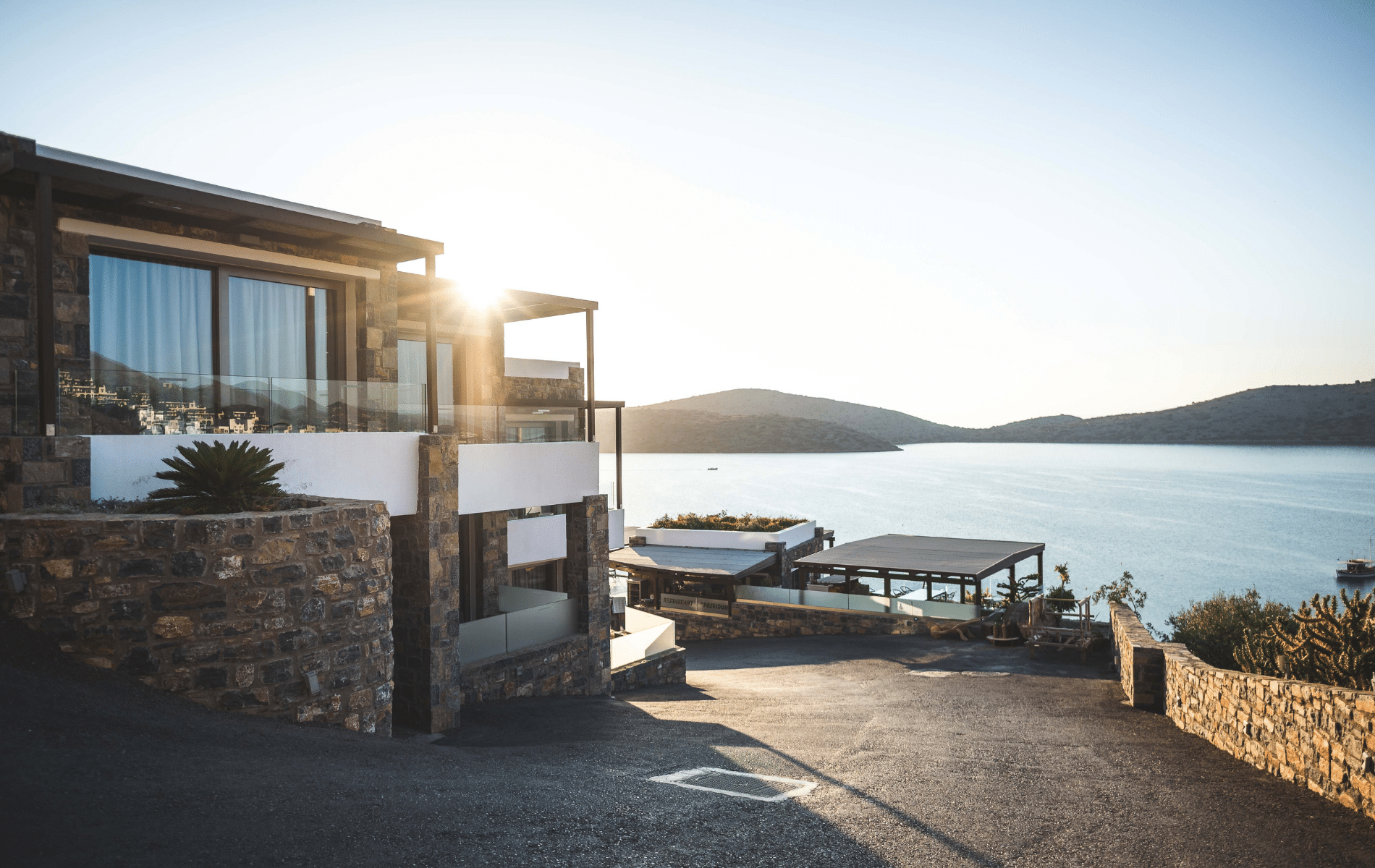 Stone villa, sunset sea view
